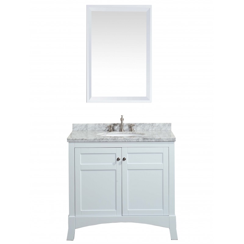 Eviva New York 36" White Bathroom Vanity, with White Marble Carrera Counter-top, & Sink