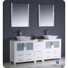 Fresca FVN62-301230WH-VSL Torino 72" Double Sink Modern Bathroom Vanity with Side Cabinet and Vessel Sinks in White