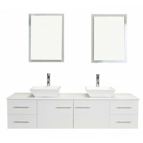 Totti Wave 60 inch White Modern Double Sink Bathroom Vanity With Counter-Top And Double Sinks