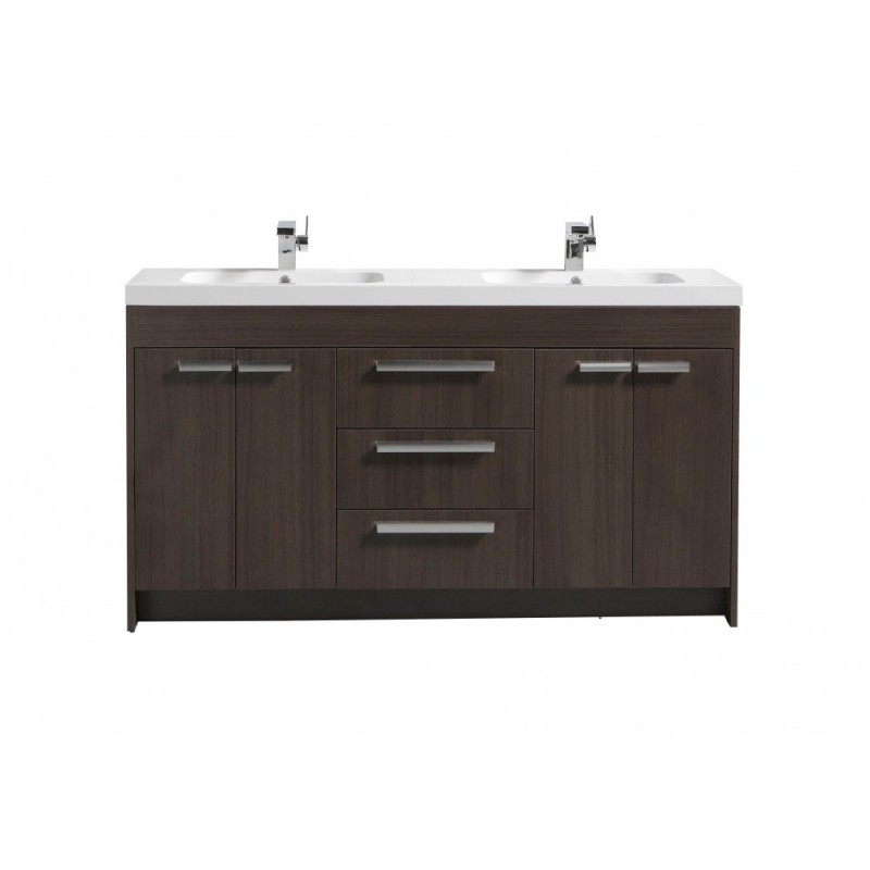 Eviva Lugano 60" Grey Oak Modern Bathroom Vanity with White Integrated Acrylic Double Sink