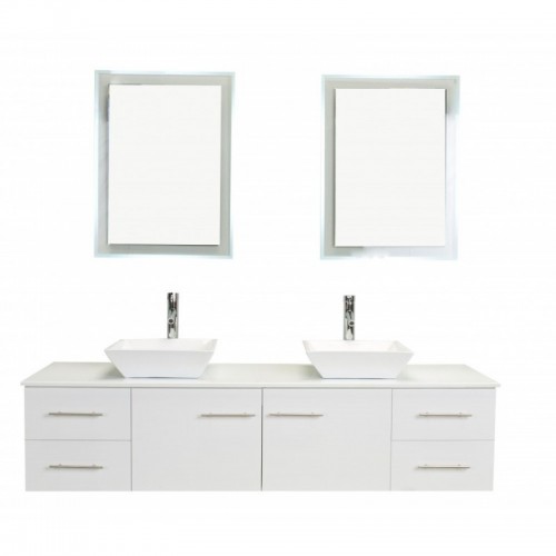 Totti Wave 72 inch White Modern Double Sink Bathroom Vanity With Counter-Top And Double Sinks