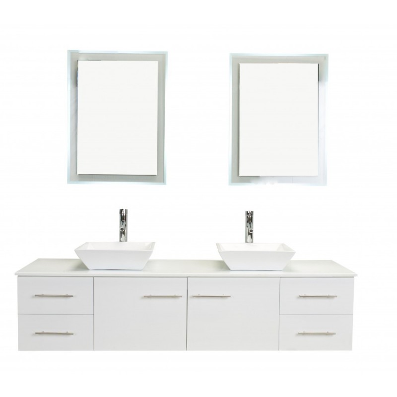 Totti Wave 72 inch White Modern Double Sink Bathroom Vanity With Counter-Top And Double Sinks