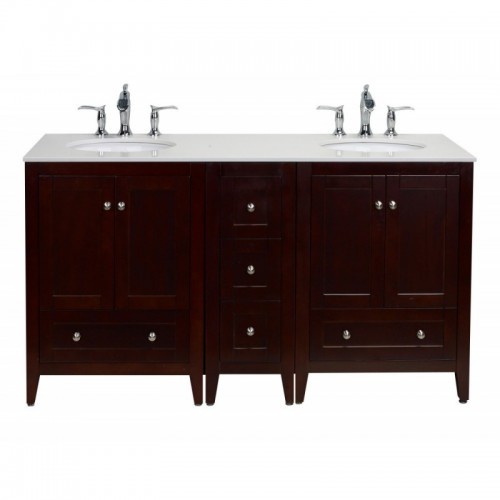 Eviva Lime? 60" Double Sink Bathroom Vanity Teak(Dark Brown) with White Quartz Counter-Top