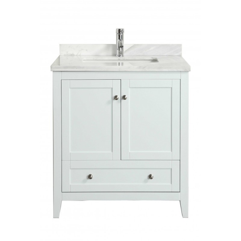 Eviva Lime? 30" Bathroom Vanity White with White Marble Carrera Top