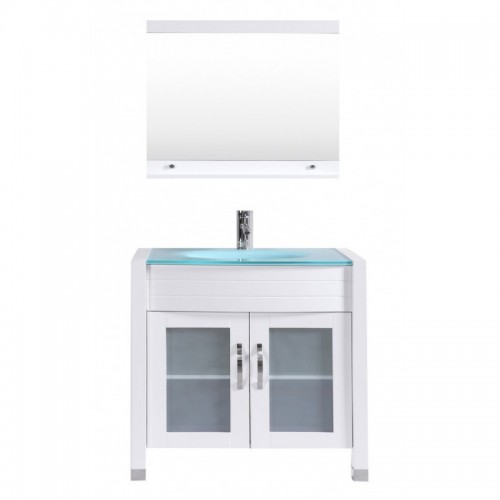 Eviva Roca 36" White Bathroom Cabinet with Integrated Glass Tempered Sink