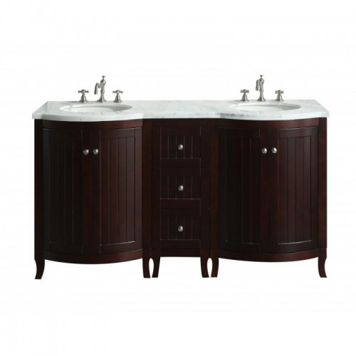 Eviva Odessa Zinx+? Dark Teak 60" Bathroom Vanity with White Carrera Marble Counter-top and Porcelain Sink