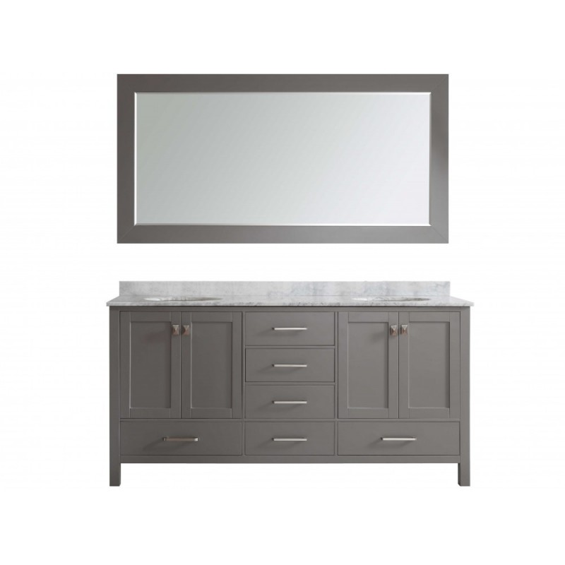 Eviva Aberdeen 72" Transitional Grey Bathroom Vanity with White Carrera Countertop & Double Square Sinks