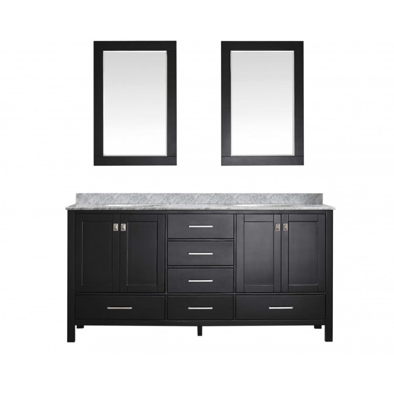 Eviva Aberdeen 72" Transitional Espresso Bathroom Vanity with White Carrera Countertop