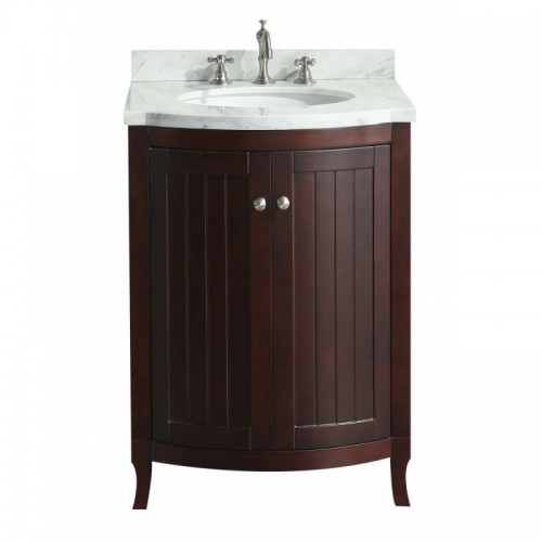 Eviva Odessa Zinx+? Dark Teak 24" Bathroom Vanity with White Carrera Marble Counter-top and Porcelain Sink