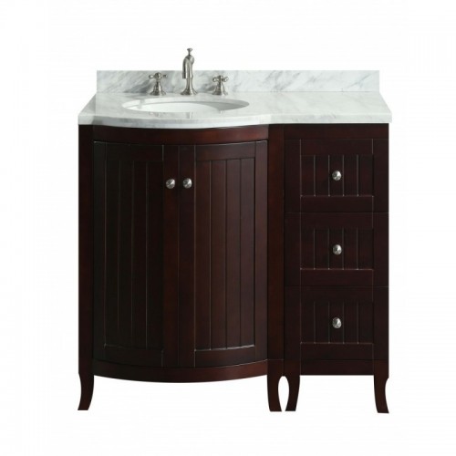 Eviva Odessa Zinx+? Dark Teak 36" Bathroom Vanity with White Carrera Marble Counter-top and Porcelain Sink