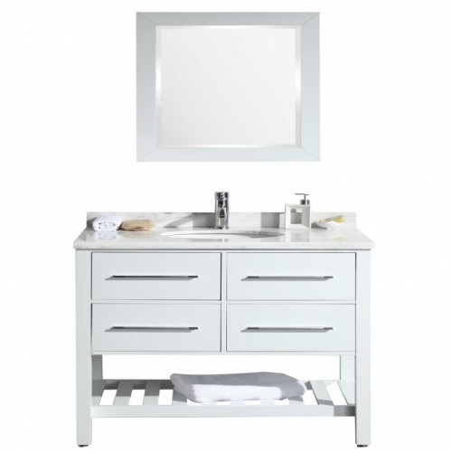 Eviva Natalie F.? 42" White Bathroom Vanity with White Carrera Marble Counter-top & White Porcelain Sink