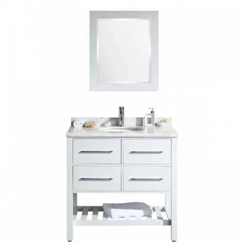 Eviva Natalie F.? 36" White Bathroom Vanity with White Carrera Marble Counter-top & White Porcelain Sink