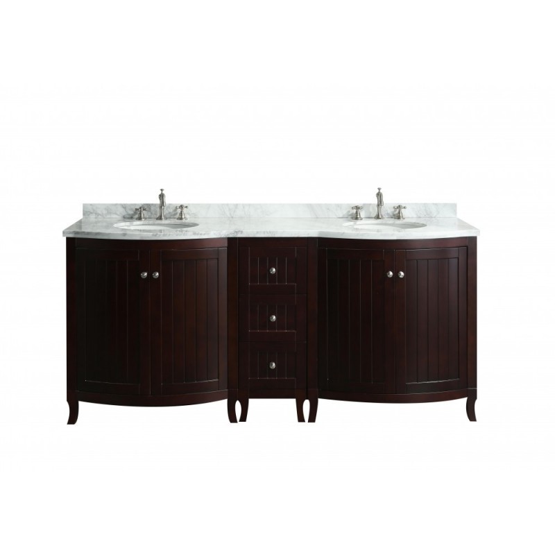 Eviva Odessa Zinx+? Dark Teak 72" Bathroom Vanity with White Carrera Marble Counter-top and Porcelain Sink
