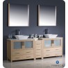 Fresca FVN62-361236LO-VSL Torino 84" Double Sink Modern Bathroom Vanity with Side Cabinet and Vessel Sinks in Light Oak