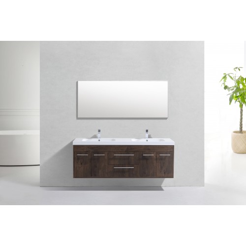 Eviva Lugano 60" Rosewood Modern Bathroom Vanity with White Integrated Acrylic Double Sink