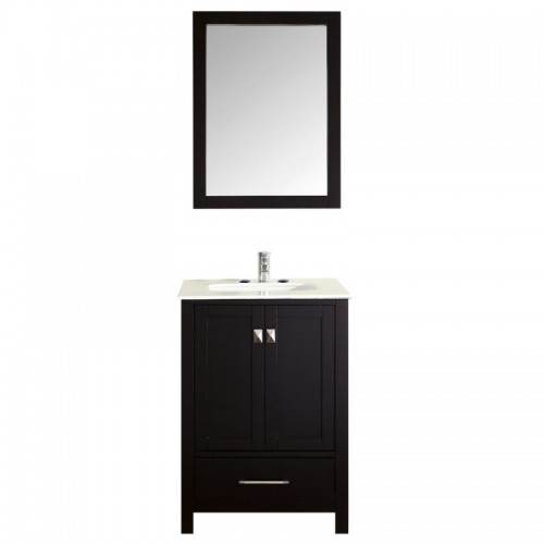 Eviva Aberdeen 24" Transitional Espresso Bathroom Vanity with White Carrera Countertop