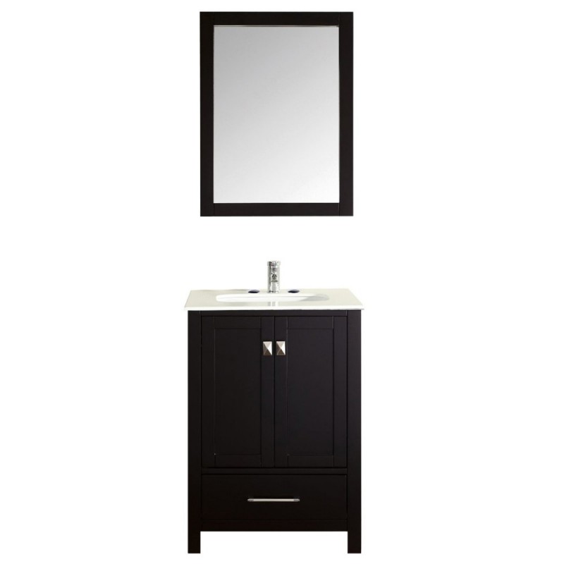 Eviva Aberdeen 24" Transitional Espresso Bathroom Vanity with White Carrera Countertop