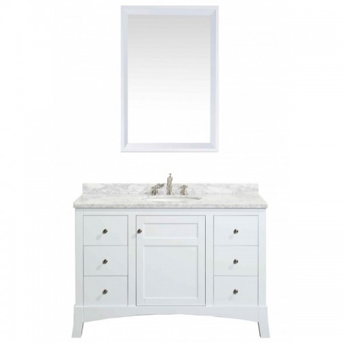 Eviva New York 48" White Bathroom Vanity, with White Marble Carrera Counter-top, & Sink