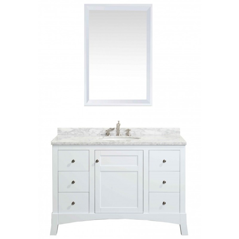 Eviva New York 48" White Bathroom Vanity, with White Marble Carrera Counter-top, & Sink