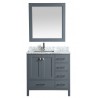 London 36" Vanity in Gray with Marble Vanity Top in Carrera White with White Basin and Mirror