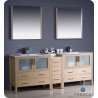 Fresca FVN62-361236LO-UNS Torino 84" Double Sink Modern Bathroom Vanity with Side Cabinet and Integrated Sinks in Light Oak