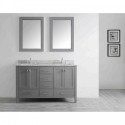 Eviva Aberdeen 60" Transitional Grey Bathroom Vanity with White Carrera Countertop & Double Square Sinks