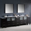 Fresca Torino 108" Espresso Modern Double Sink Bathroom Vanity w/ 3 Side Cabinets & Integrated Sinks
