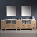 Fresca Torino 108" Light Oak Modern Double Sink Bathroom Vanity w/ 3 Side Cabinets & Integrated Sinks