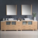Fresca Torino 108" Light Oak Modern Double Sink Bathroom Vanity w/ 3 Side Cabinets & Vessel Sinks