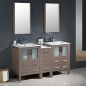 Fresca Torino 60" Gray Oak Modern Double Sink Bathroom Vanity w/ Side Cabinet & Integrated Sinks