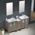 Fresca Torino 60" Gray Oak Modern Double Sink Bathroom Vanity w/ Side Cabinet & Integrated Sinks