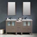 Fresca Torino 60" Gray Oak Modern Double Sink Bathroom Vanity w/ Side Cabinet & Integrated Sinks