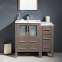 Fresca Torino 36" Gray Oak Modern Bathroom Vanity w/ Side Cabinet & Integrated Sinks