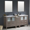 Fresca Torino 72" Gray Oak Modern Double Sink Bathroom Vanity w/ Side Cabinet & Integrated Sinks