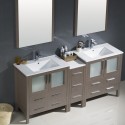 Fresca Torino 72" Gray Oak Modern Double Sink Bathroom Vanity w/ Side Cabinet & Integrated Sinks