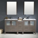 Fresca Torino 72" Gray Oak Modern Double Sink Bathroom Vanity w/ Side Cabinet & Integrated Sinks