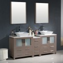 Fresca Torino 72" Gray Oak Modern Double Sink Bathroom Vanity w/ Side Cabinet & Vessel Sinks