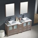 Fresca Torino 72" Gray Oak Modern Double Sink Bathroom Vanity w/ Side Cabinet & Vessel Sinks