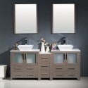 Fresca Torino 72" Gray Oak Modern Double Sink Bathroom Vanity w/ Side Cabinet & Vessel Sinks