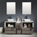 Fresca Torino 72" Gray Oak Modern Double Sink Bathroom Vanity w/ Side Cabinet & Vessel Sinks