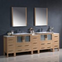 Fresca Torino 96" Light Oak Modern Double Sink Bathroom Vanity w/ 3 Side Cabinets & Integrated Sinks