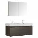 Fresca Mezzo 48" Gray Oak Wall Hung Double Sink Modern Bathroom Vanity w/ Medicine Cabinet
