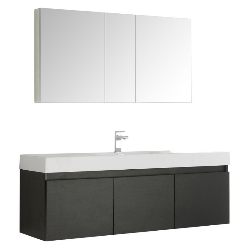 Fresca Mezzo 60" Black Wall Hung Single Sink Modern Bathroom Vanity w/ Medicine Cabinet