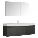 Fresca Mezzo 60" Black Wall Hung Single Sink Modern Bathroom Vanity w/ Medicine Cabinet