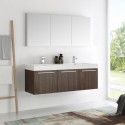 Fresca Vista 60" Walnut Wall Hung Double Sink Modern Bathroom Vanity w/ Medicine Cabinet