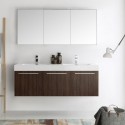 Fresca Vista 60" Walnut Wall Hung Double Sink Modern Bathroom Vanity w/ Medicine Cabinet