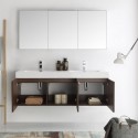 Fresca Vista 60" Walnut Wall Hung Double Sink Modern Bathroom Vanity w/ Medicine Cabinet