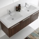Fresca Vista 60" Walnut Wall Hung Double Sink Modern Bathroom Vanity w/ Medicine Cabinet