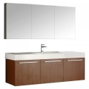 Fresca Vista 60" Teak Wall Hung Single Sink Modern Bathroom Vanity w/ Medicine Cabinet
