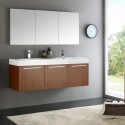 Fresca Vista 60" Teak Wall Hung Double Sink Modern Bathroom Vanity w/ Medicine Cabinet